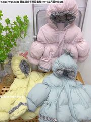 Áo khoác phao mũ nơ kèm túi lót hoa nhí 3 màu cho bé size 110-150