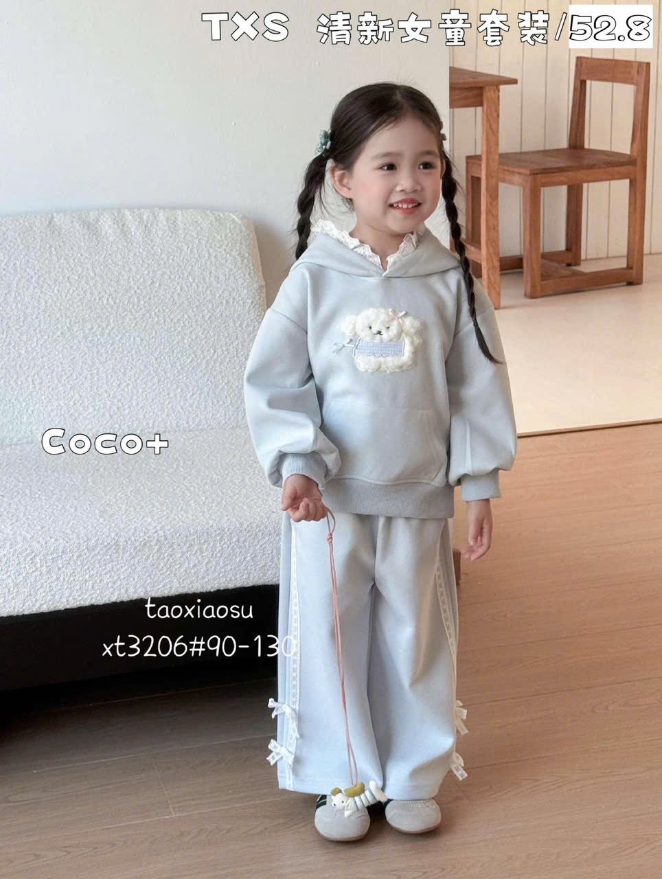 X3206 - Bộ nỉ hoodie QC hình cún bông 2 màu cho bé gái size 90-130