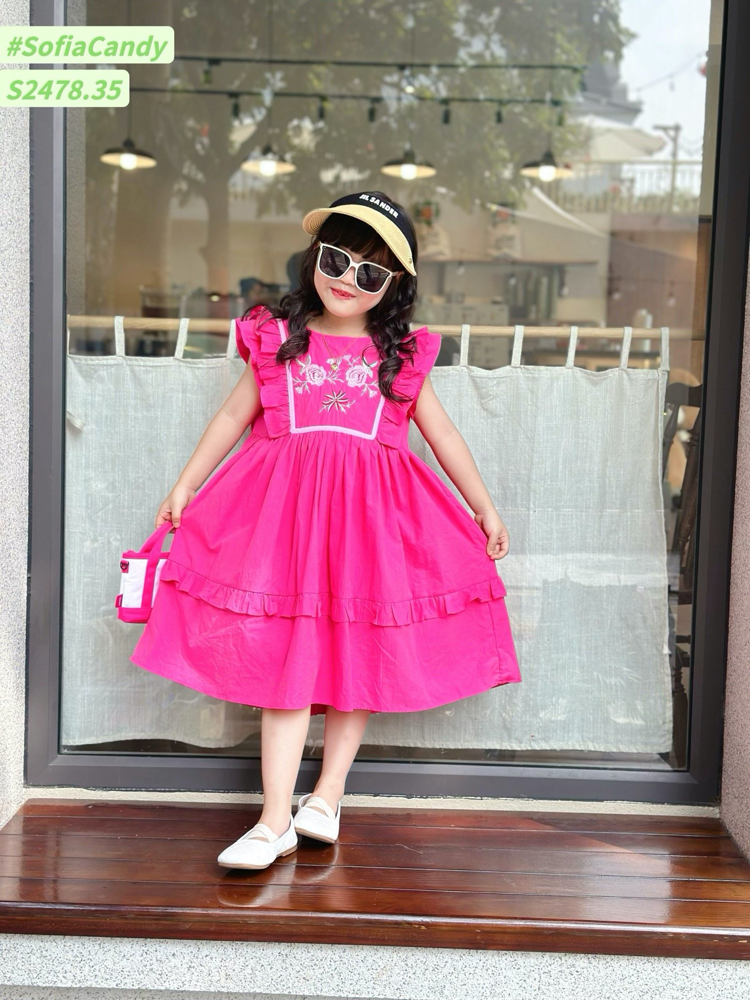 Váy Sofia Candy tiểu thư tay cánh tiên thêu hoa ngực nhiều màu BG size 1-10y