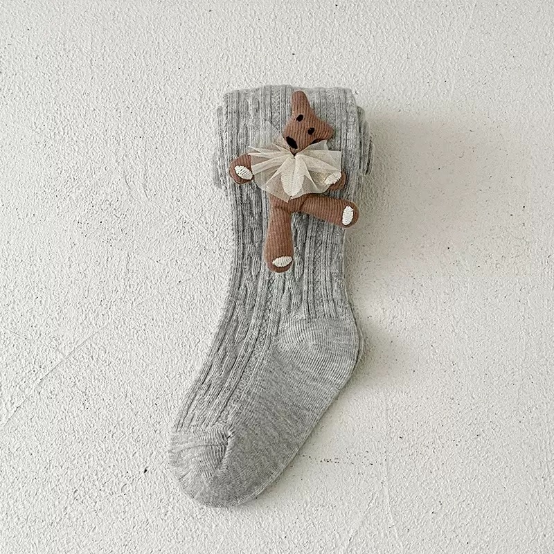 Quần tất len đính gấu 1 bên nhiều màu cho bé size 70-140