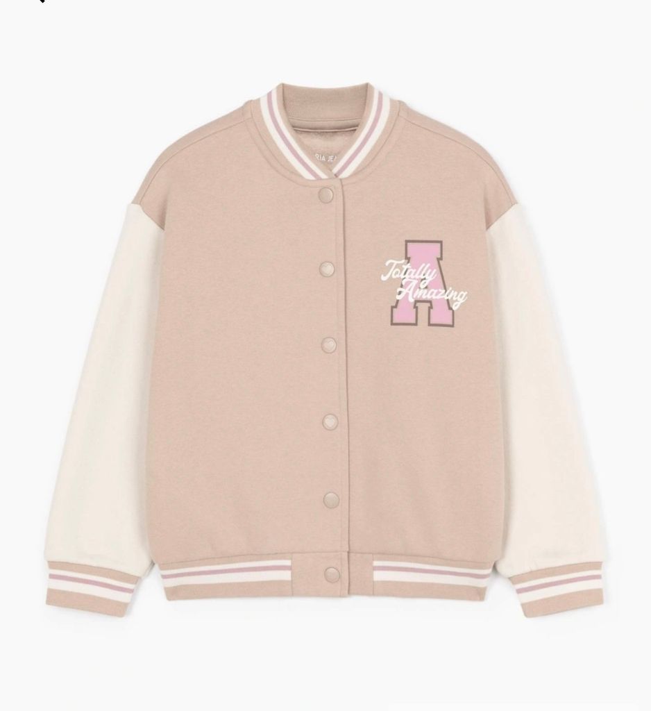 Áo khoác bomber nỉ bông GGJJ dư xịn 2 màu be/ghi bé gái size 2-8y