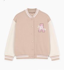 Áo khoác bomber nỉ bông GGJJ dư xịn 2 màu be/ghi bé gái size 2-8y