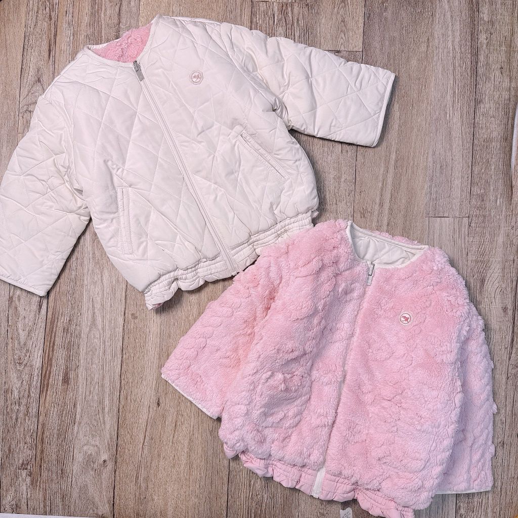 Áo khoác phao 2 mặt Moimoln màu kem hồng bé gái size 110-130