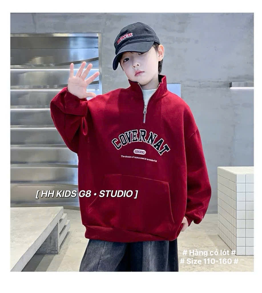 99616 - Áo nỉ cổ trụ Convena 2 màu đỏ/navy cho bé size 110-160