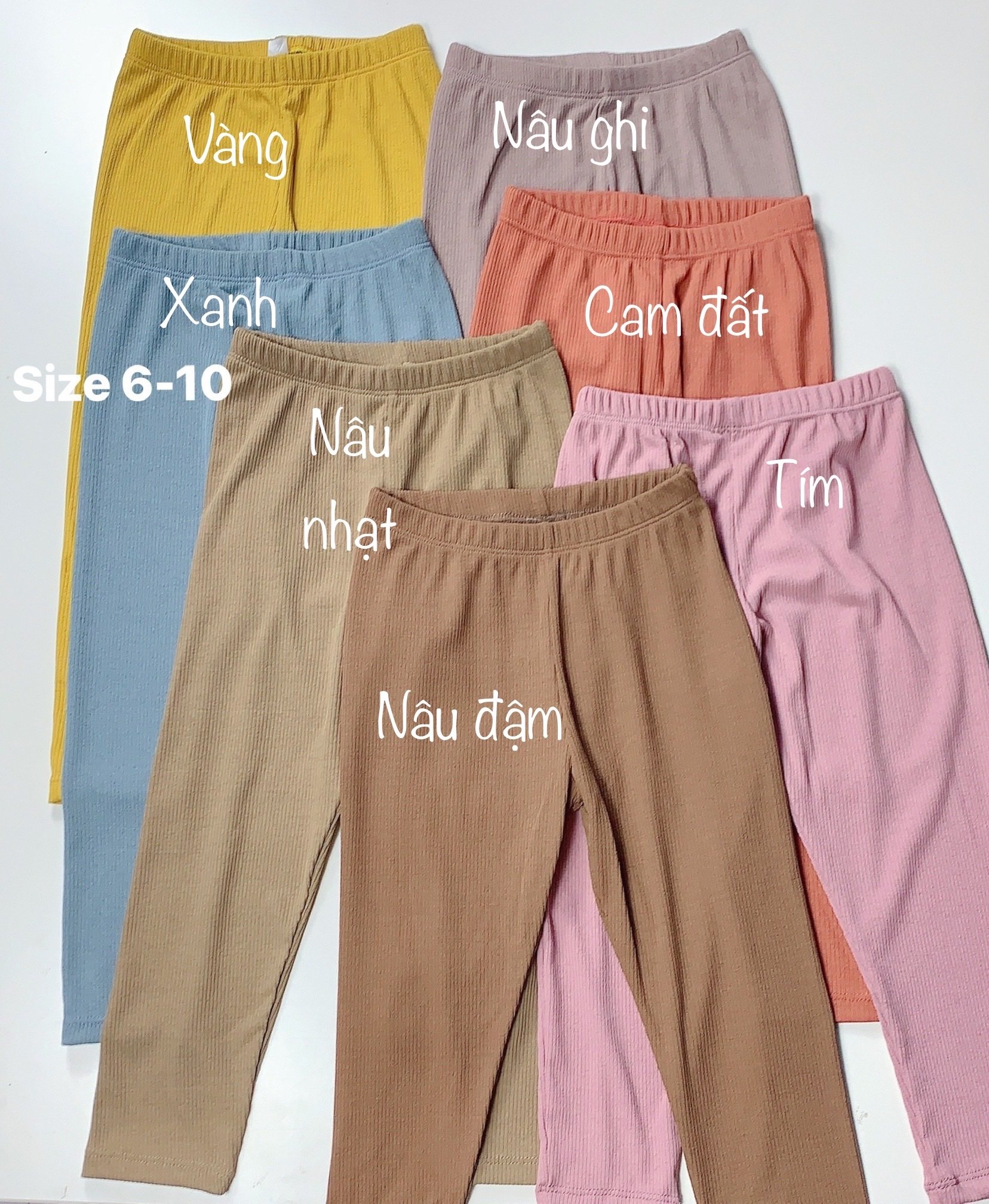 Legging thun tăm Mia Kids trơn màu 6-10y