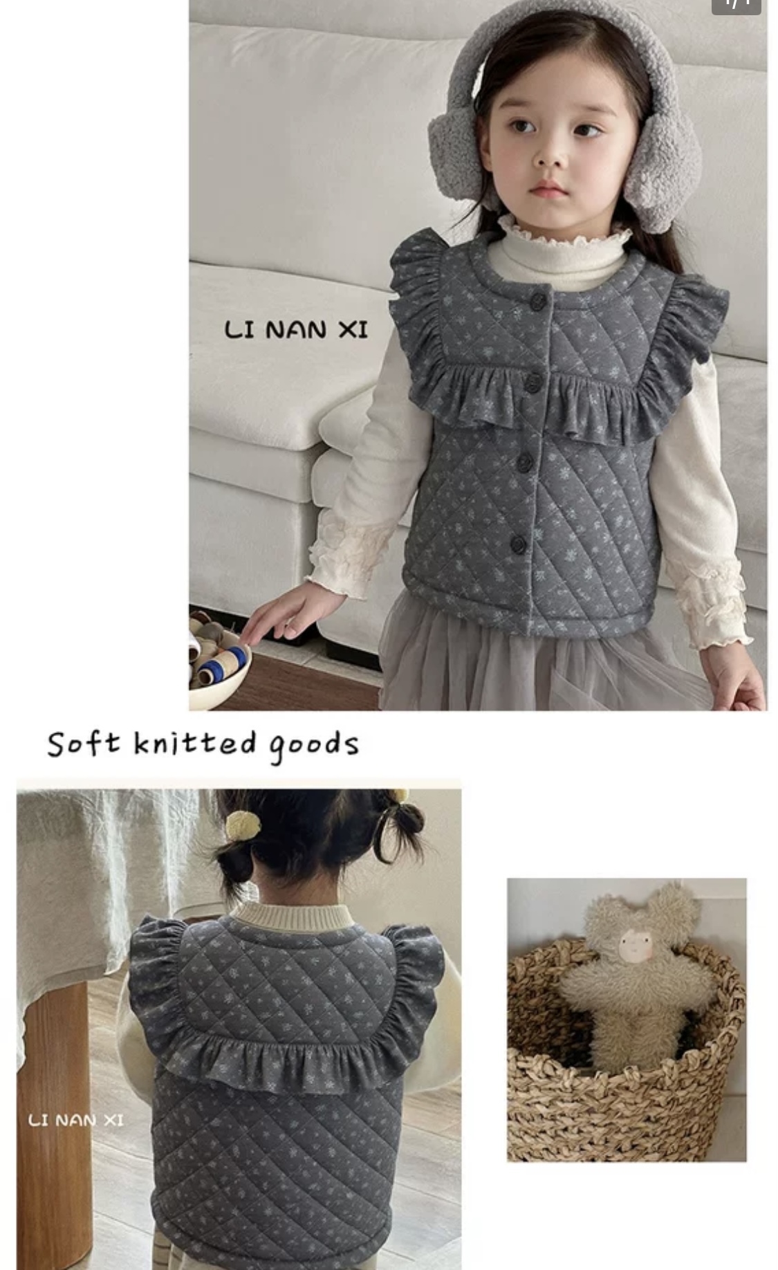 88330 - Áo gile lót nỉ LNX bèo vai ngực 2 màu Bé Gái size 90 - 140