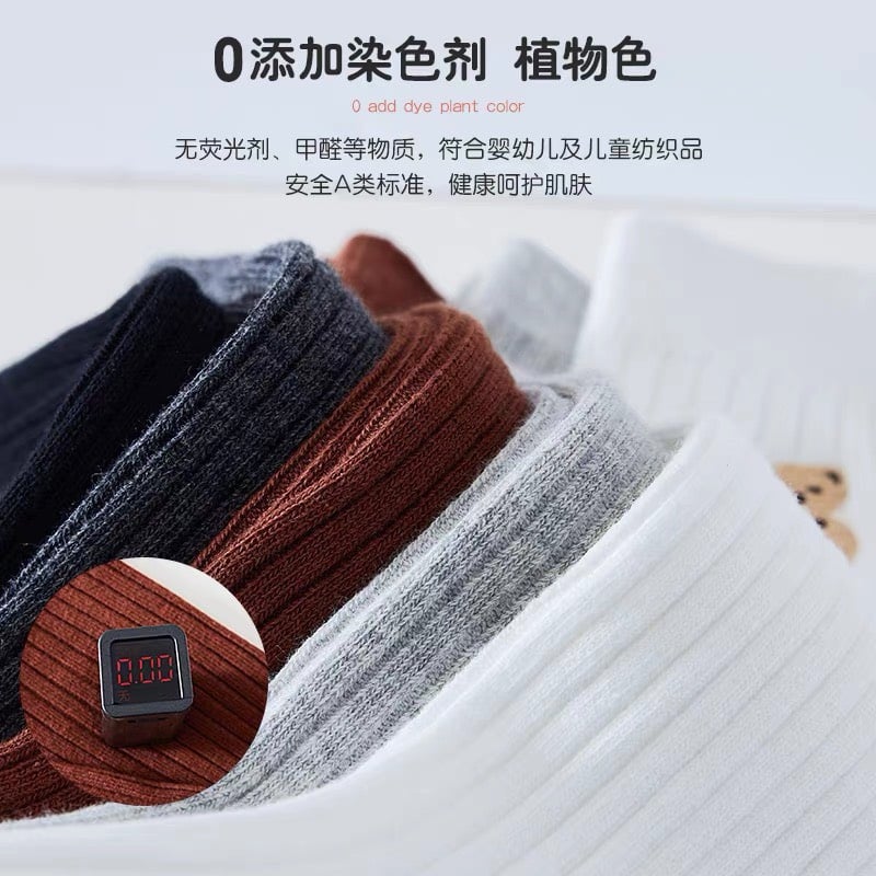 Tất len cao tới gối thêu gấu 5 màu