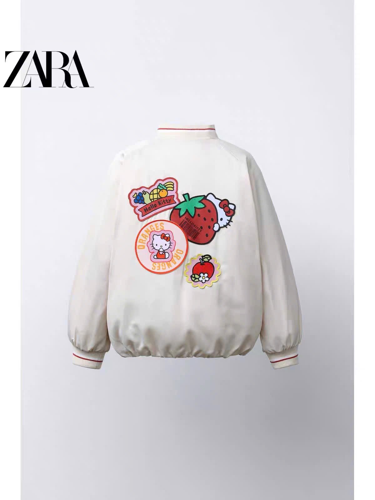 AK63 - Áo khoác bomber Hello Kitty màu be vải chống thấm size 2-6y