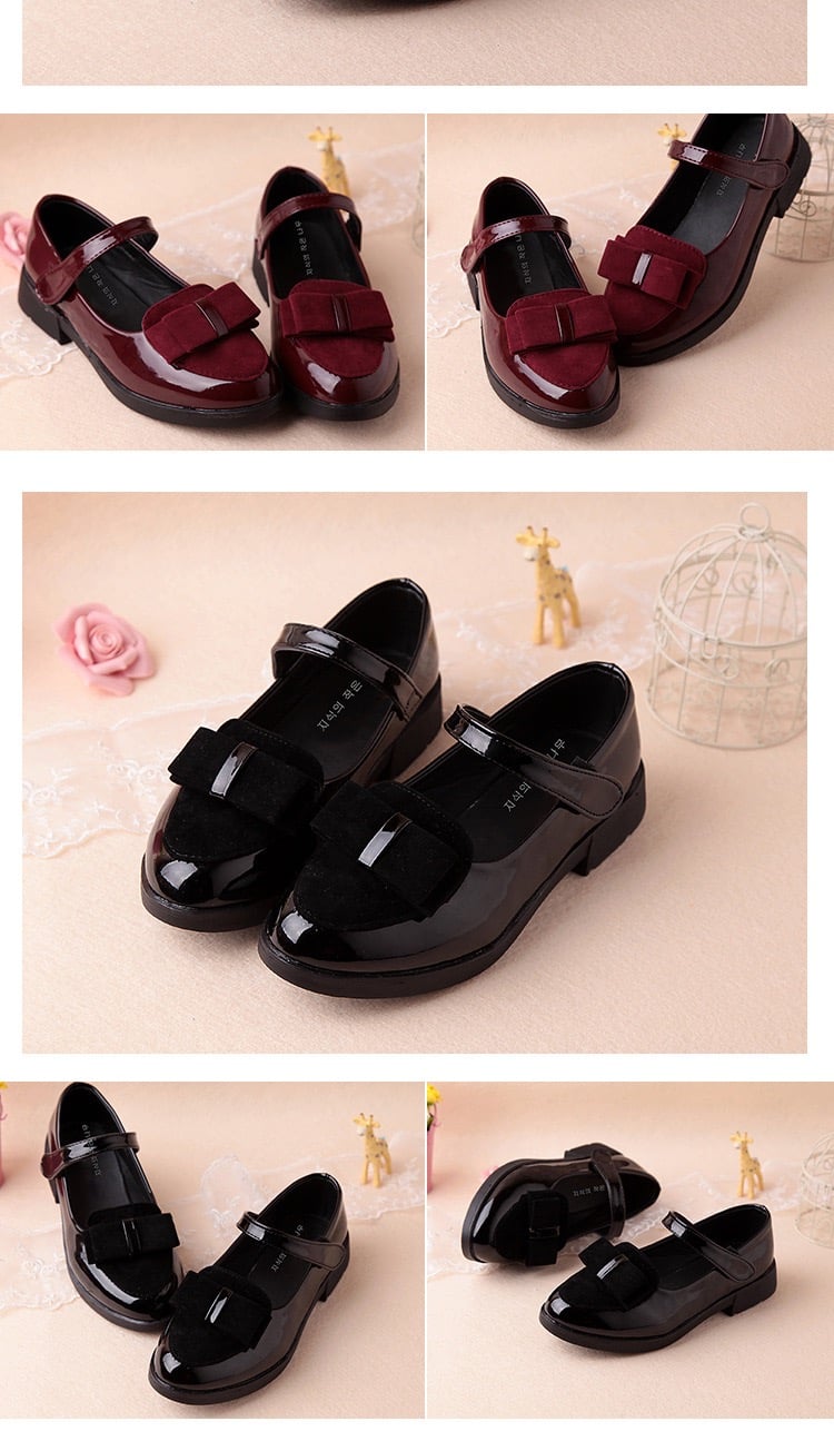 M06 - Giày búp bê da bóng nơ nhung 2 màu đỏ mận / đen size 27 - 38