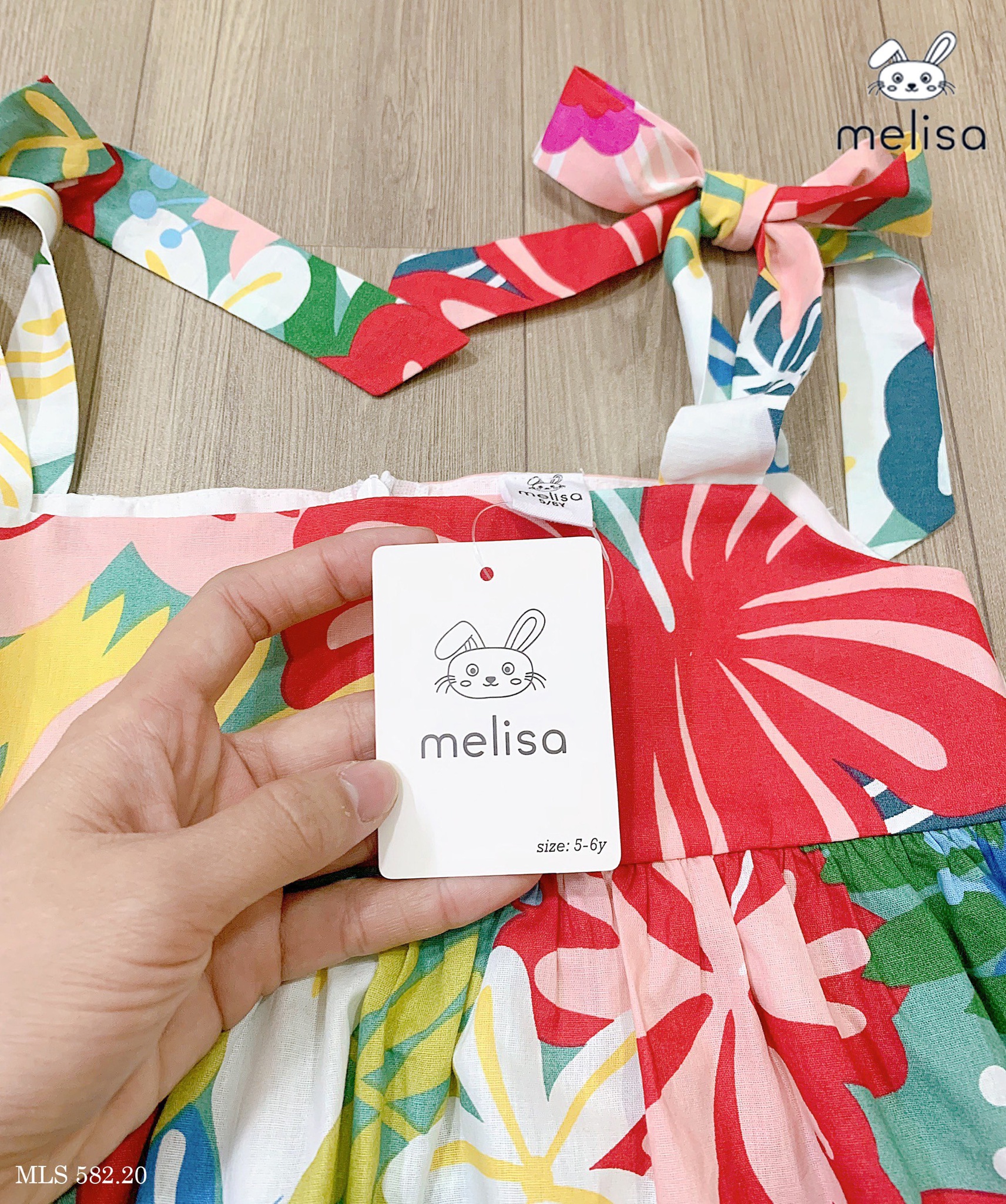 V00005 - Váy thô hai dây nơ vai Melisa hoa sắc màu size 2 - 11y