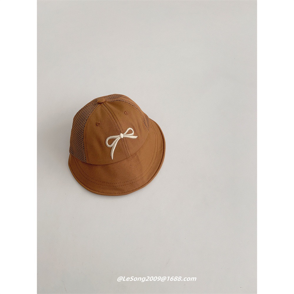 Mũ kaki vành tròn thêu nơ 4 màu ( Free size 49 - 52cm )