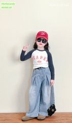 M5580 - Set Mia Kids áo thun trắng PEAPEA tay navy - quần jean ống xuông size 2 - 12y