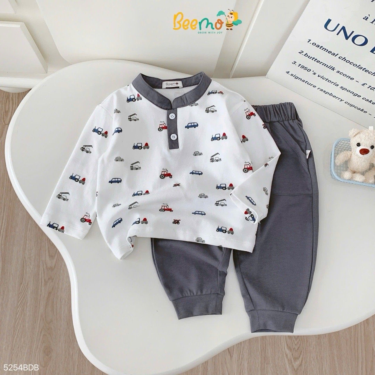 Bộ thun Beemo dài tay in tràn hình ô tô bé trai size 1-6y
