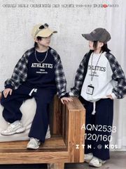 2533 - Bộ nỉ lót nỉ đại hàn Athletics kẻ 2 màu cho bé size 120-160