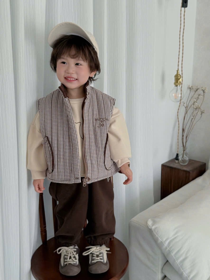 88208 - Set 3ct áo+quần+gile kẻ nâu nỉ lót nỉ tone nâu be cho bé trai size 90-130