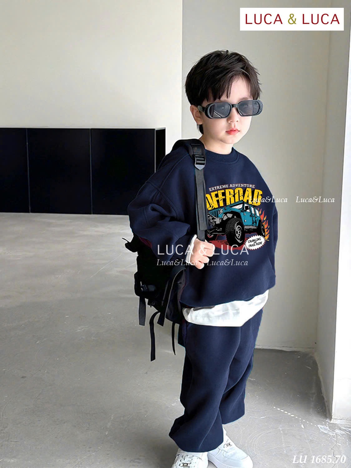 Lu 1685 - Bộ nỉ hai da Luca màu navy ô tô OffRoad cho bé size 2-12y