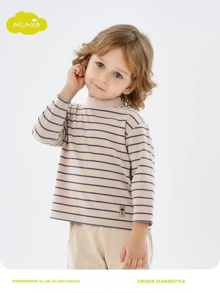 ABT28 - Áo thun tăm cổ 3p MM xuất Hàn kẻ 2 màu cho bé size 90-130