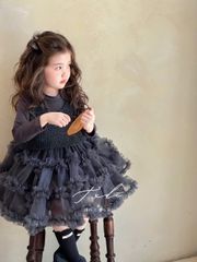 W25183 - Set 2ct áo thun + váy công chúa màu ghi đen cho bé size 90-130