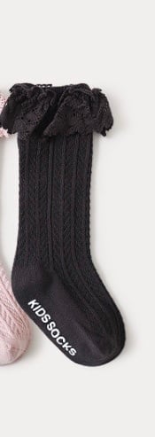 Tất len Mumudora cao tới gối viền ren 5 màu trơn