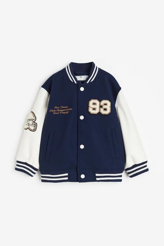 Áo khoác bomber dư xịn nỉ dạ phối tay da màu navy số 93 bé trai size 2-10y