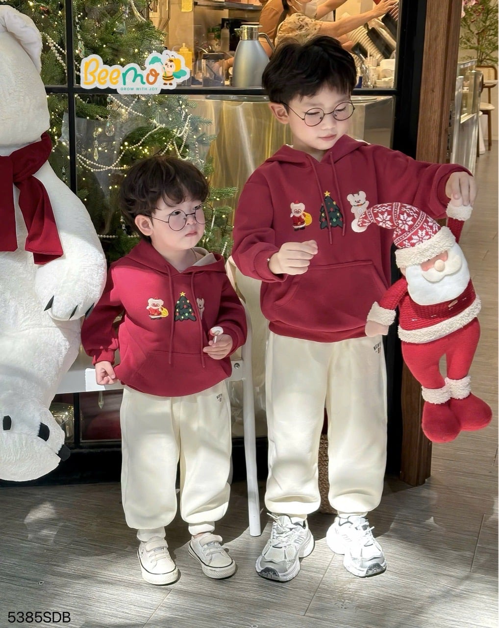 Áo nỉ Beemo hoodie hai da màu đỏ noel cho bé size 1-10y