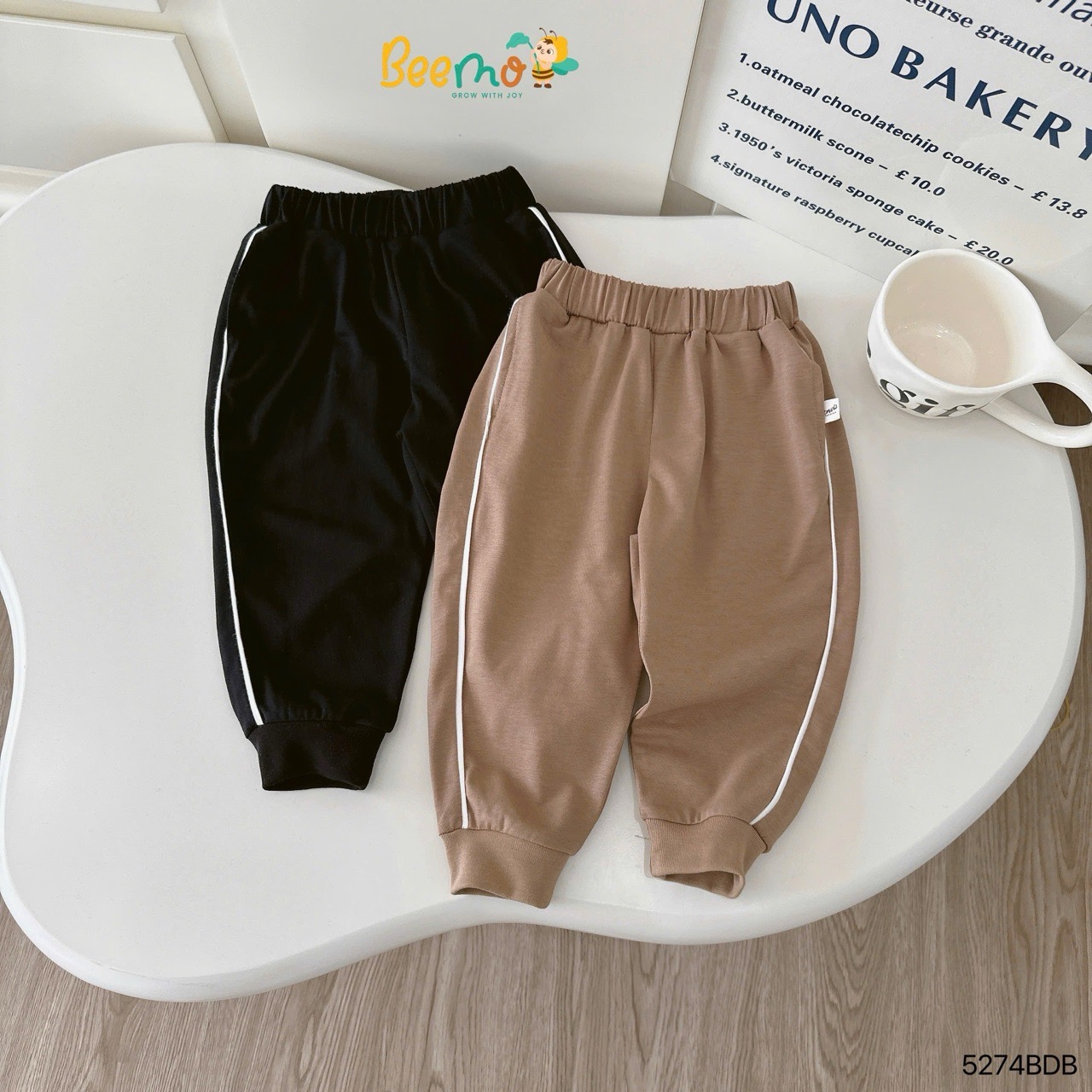 Bộ cotton dài tay phối chữ Beemo 2 màu nâu/xanh bé trai size 1-6y