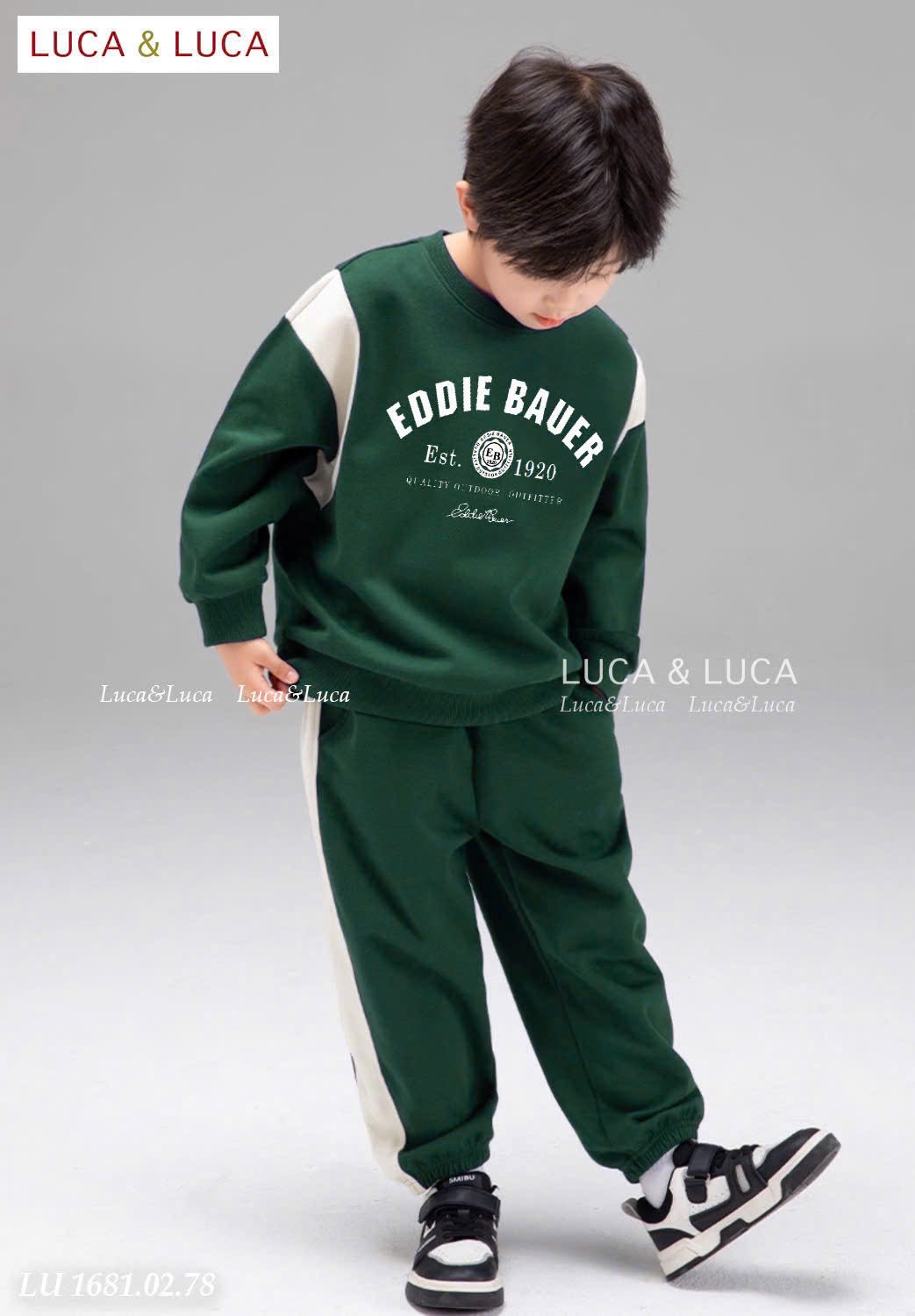 Lu 1681 - Bộ nỉ hai da Luca phối tay Eddie Bauer 2 màu bé trai size 2-12y