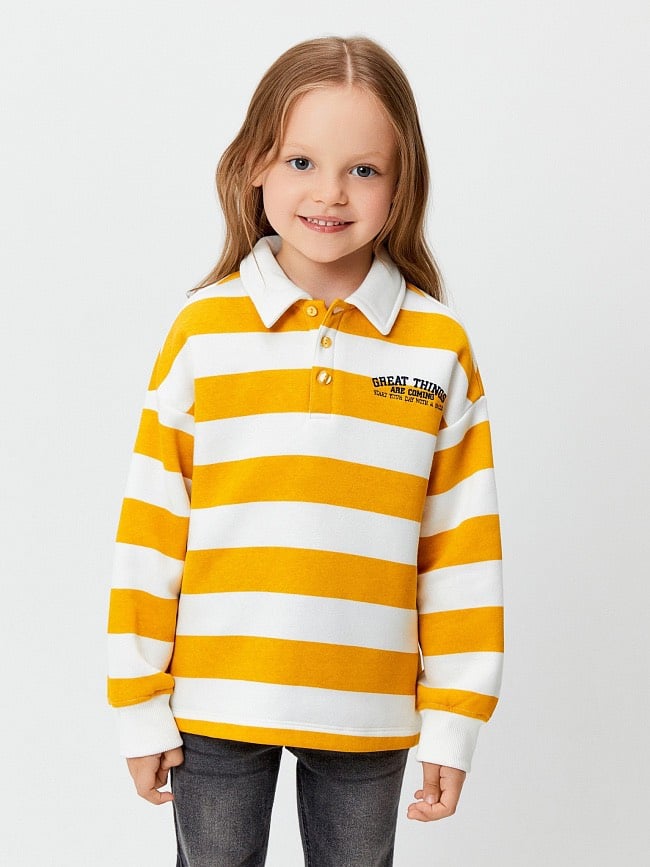 Áo nỉ bông polo 2 màu kẻ vàng trắng / kẻ hồng trắng size 98 - 158