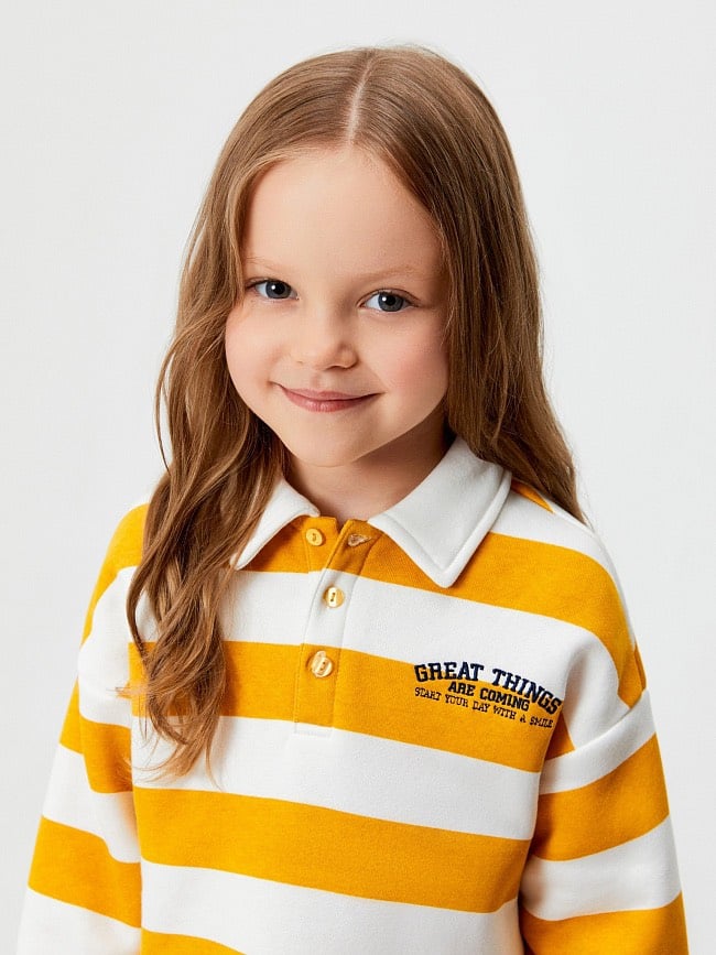 Áo nỉ bông polo 2 màu kẻ vàng trắng / kẻ hồng trắng size 98 - 158