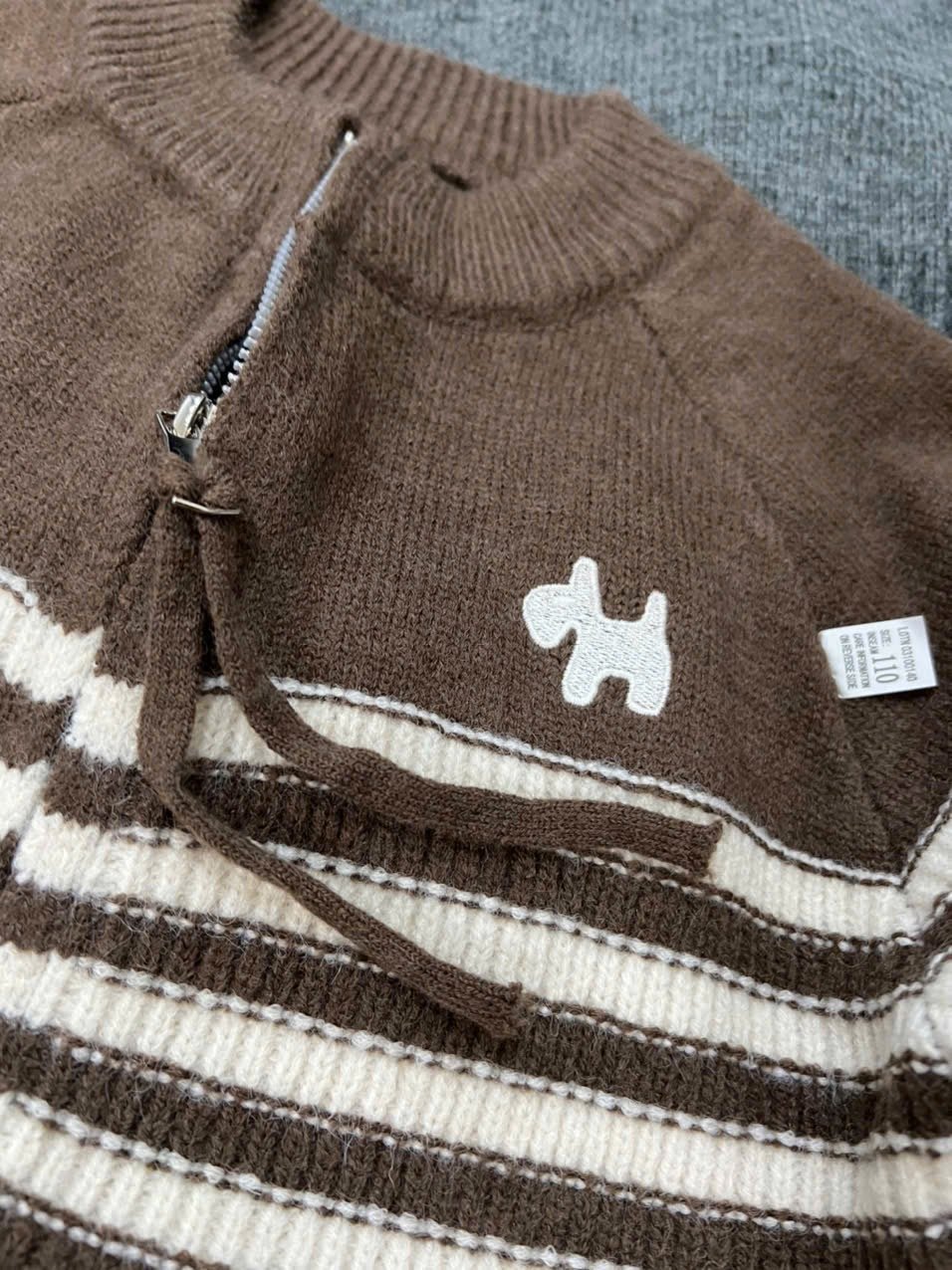 Áo khoác cardigan len QC kẻ sọc thêu cún nhiều màu cho bé trai size 110-150