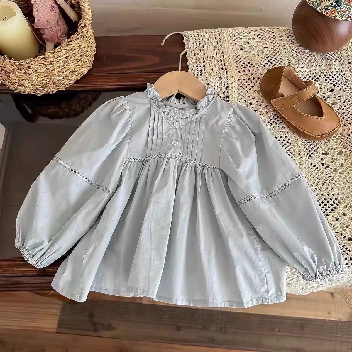 Set 3ct áo gile len + sơ mi xanh + quần loe size 90-130