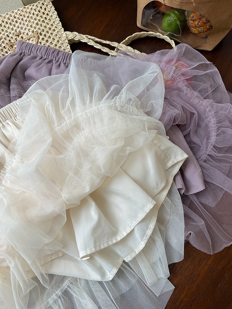 Chân váy ren dáng dài AMBB 2 màu kem/tím bé gái size 90-170