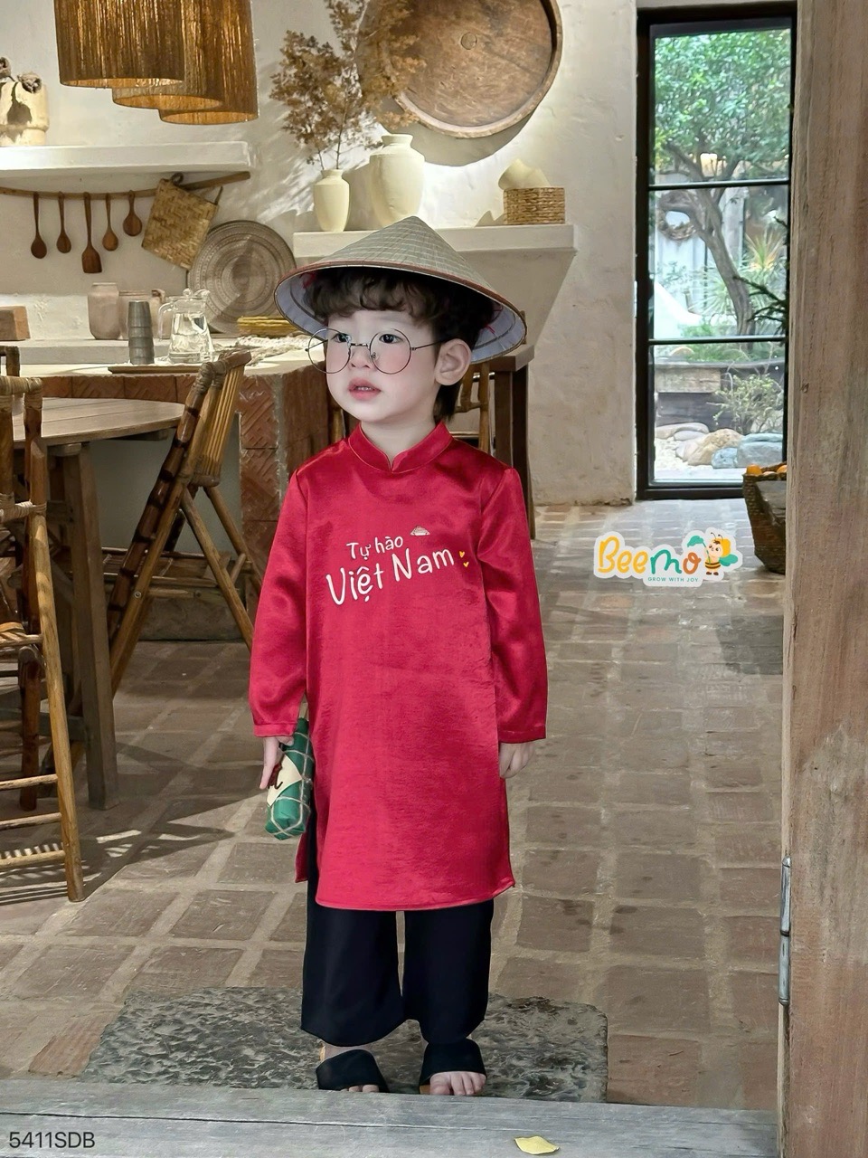 Áo dài lụa Beemo màu đỏ thêu Trend Việt Nam size 1-10y