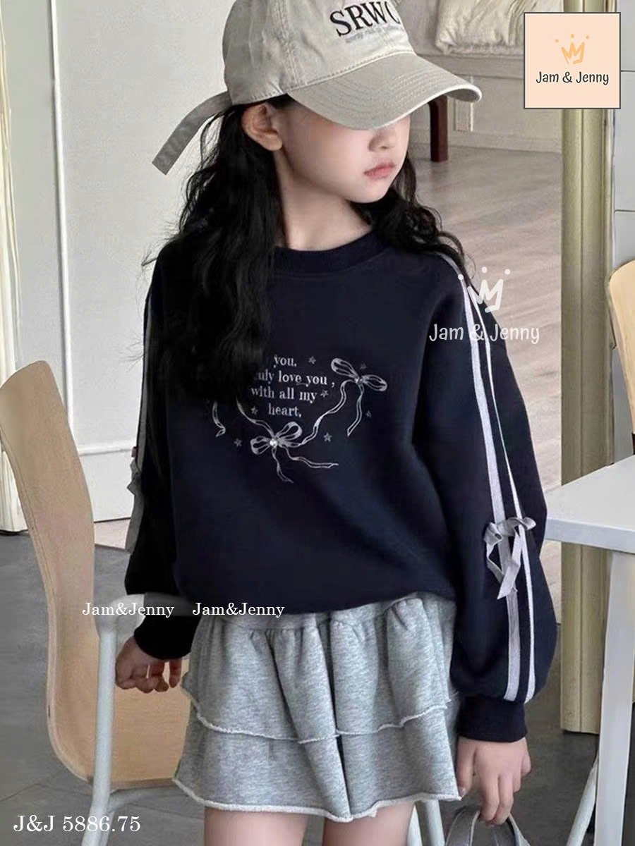 JJ 5886 - Set Jam & Jenny áo navy nơ + chân váy ghi bé gái size 2-12y