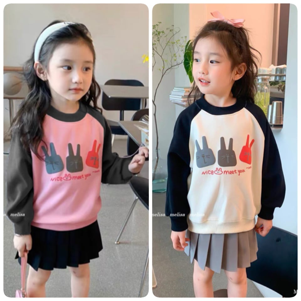 Set nỉ Melisa hình thỏ Nice Meet You - chân váy xếp li 2 màu size 2 - 12y