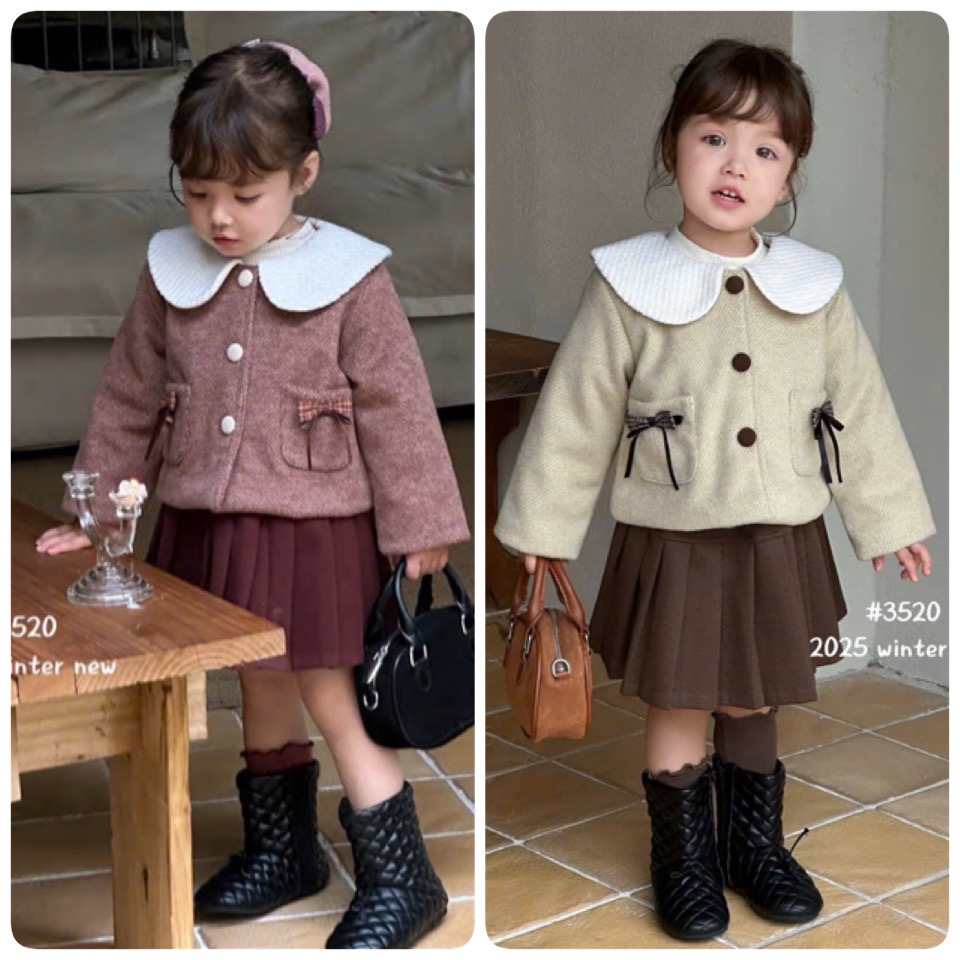 S3520 - Set 3ct QC dạ 2 màu hồng/be cho bé size 90-130