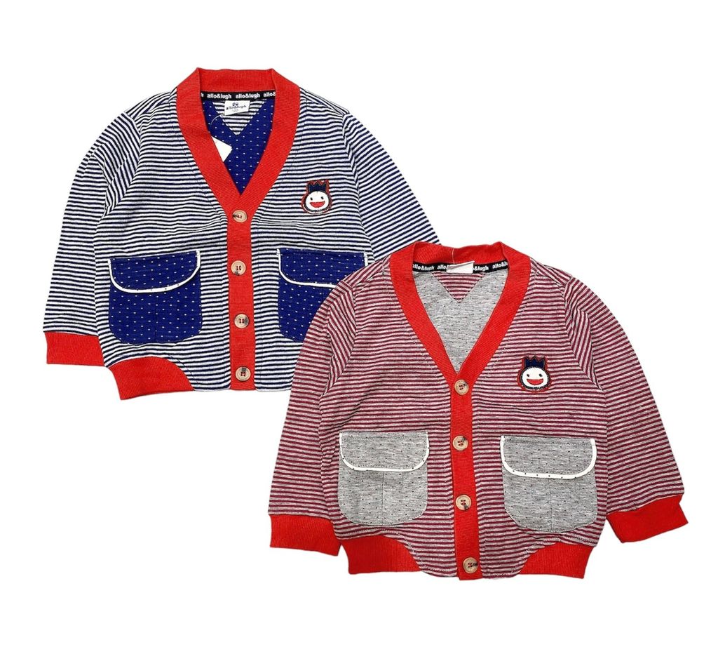 Cardigan cotton Allo & Lugh 2 màu kẻ túi châm bi size 100 - 130