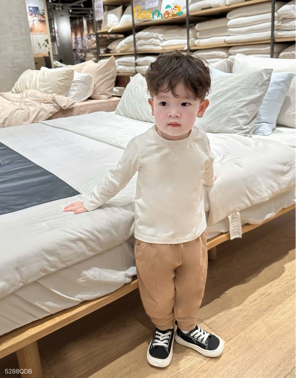 Quần cotton bo gấu Beemo đường viền cho bé size 1-6y