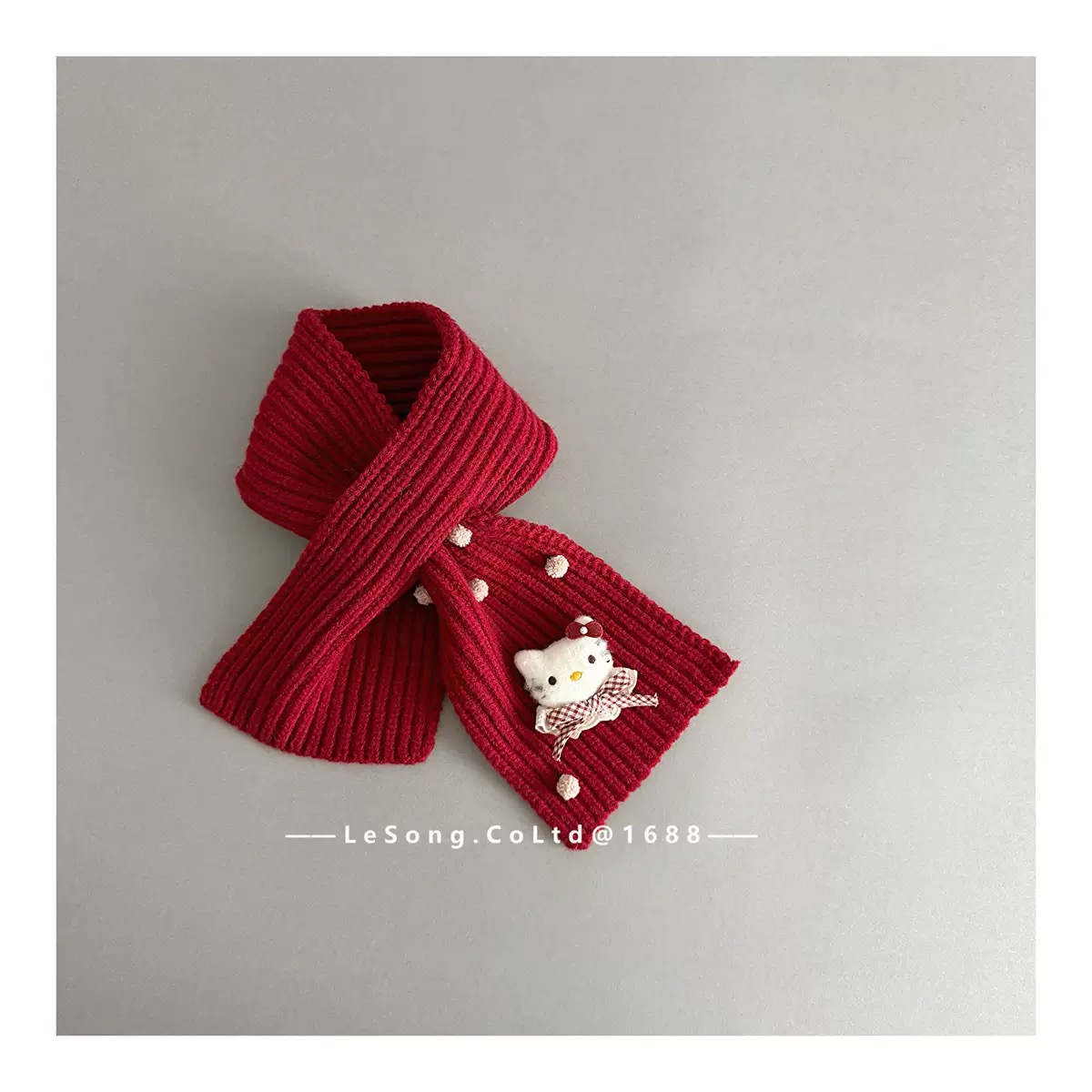 Khăn len quàng chéo đính Kitty nhiều màu cho bé gái