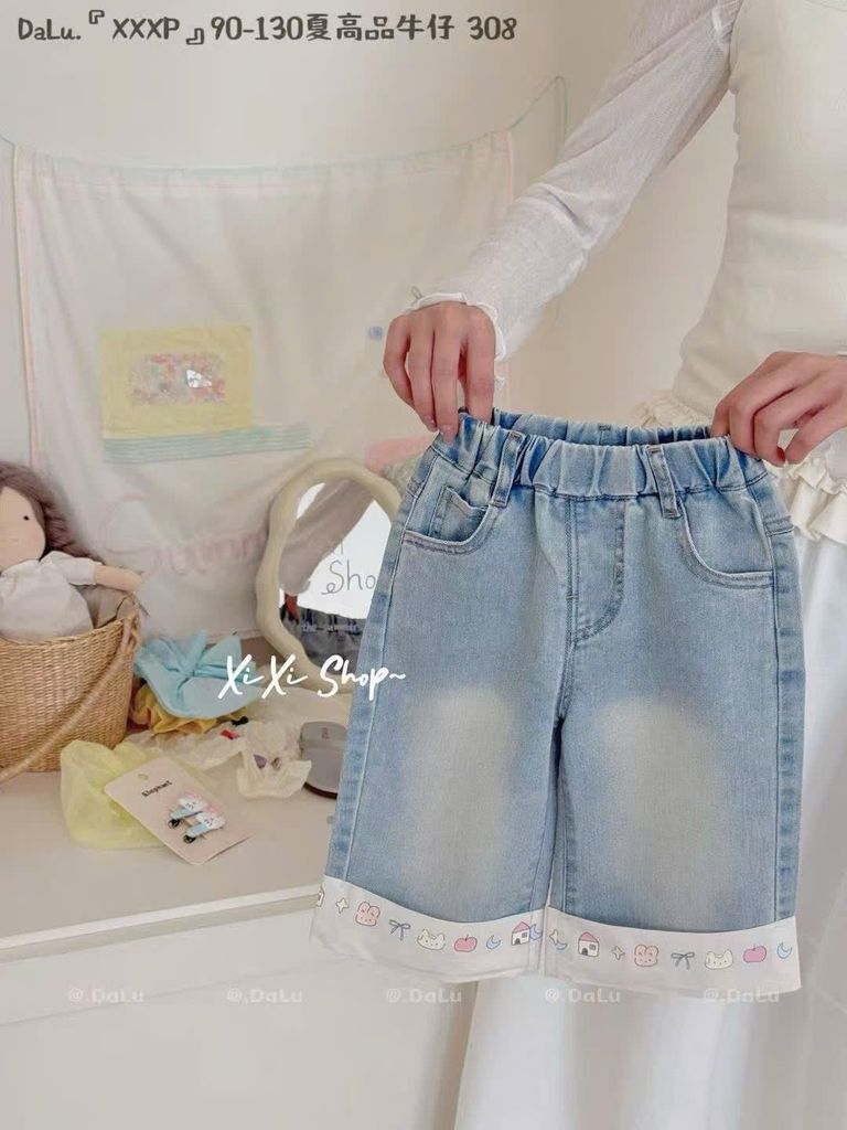 Quần jean mềm QC dáng lửng nhiều màu cho bé gái size 90-130