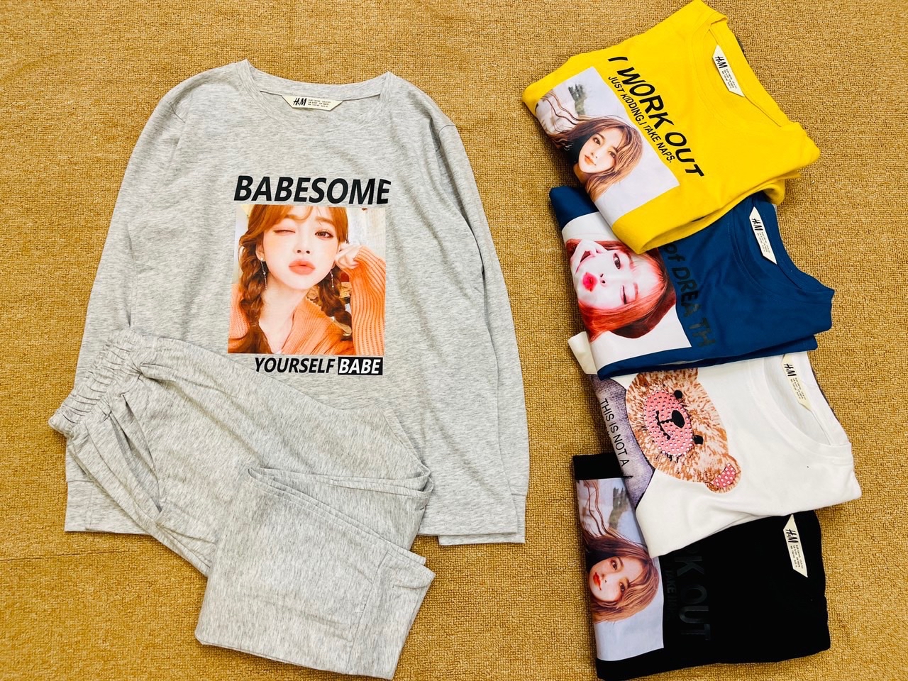 Bộ cotton dài tay HM nhiều hình bé gái 7-16y