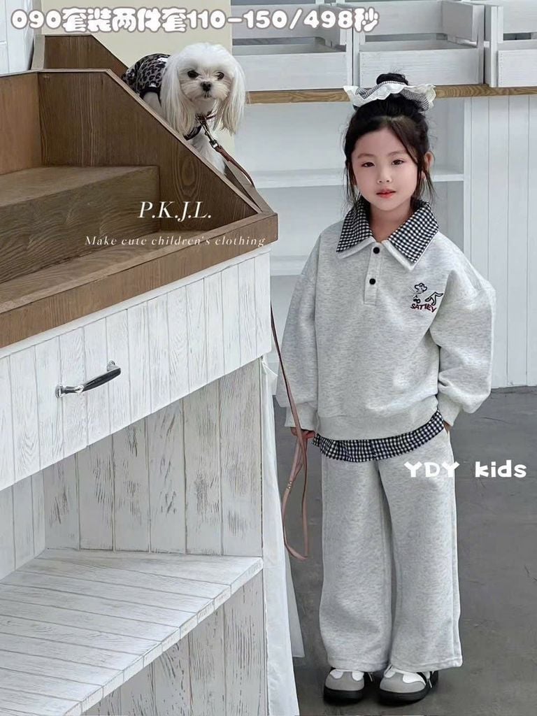 Bộ nỉ hai da màu ghi cổ đức cho bé size 110-150