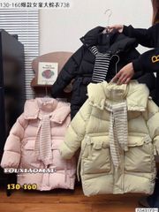 Áo khoác phao dáng dài lót nỉ kèm khăn nhiều màu cho bé size 130-160