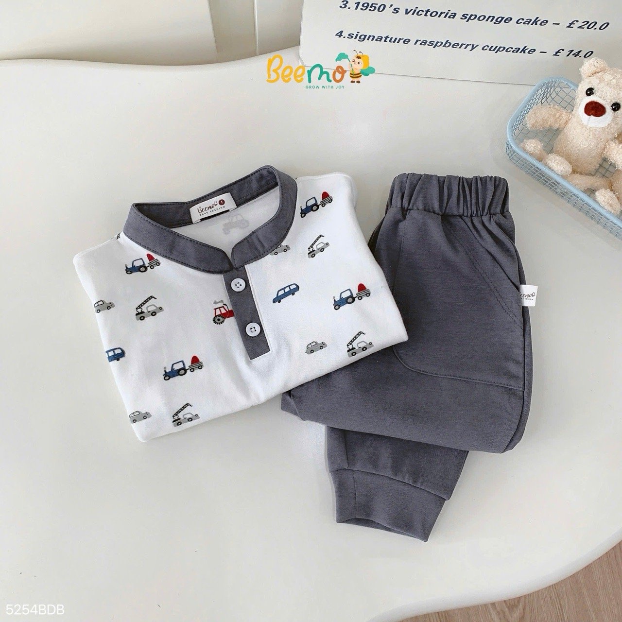 Bộ thun Beemo dài tay in tràn hình ô tô bé trai size 1-6y