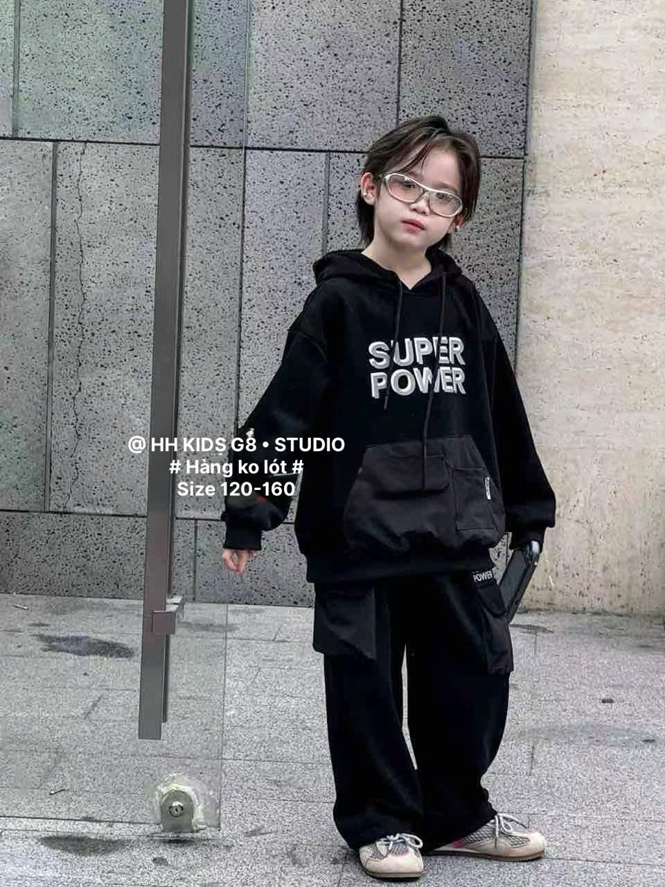 D311 - Bộ nỉ hai da hoodie Super Power 3 màu cho bé trai size 120-160
