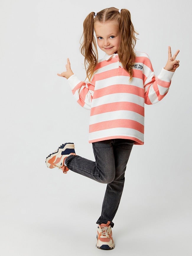 Áo nỉ bông polo 2 màu kẻ vàng trắng / kẻ hồng trắng size 98 - 158