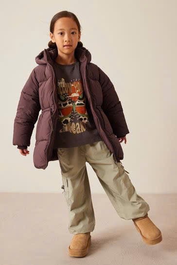 AK66 - Áo khoác phao màu đỏ mận rút eo cho bé size 4-16y