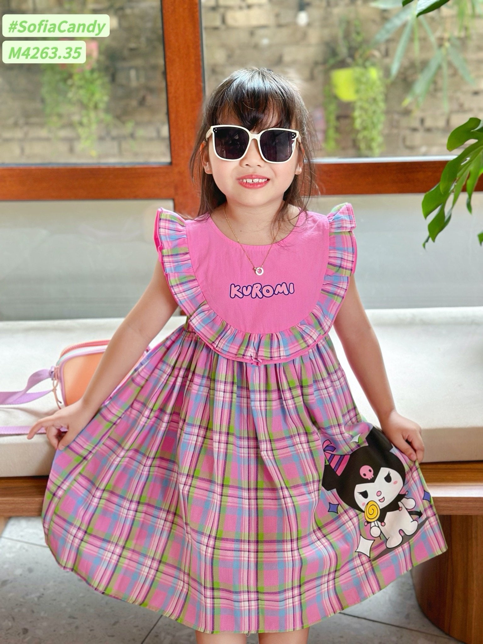 M4263 - Váy Mia Kids Kuromi kẻ sắc màu phối bèo size 1-10y