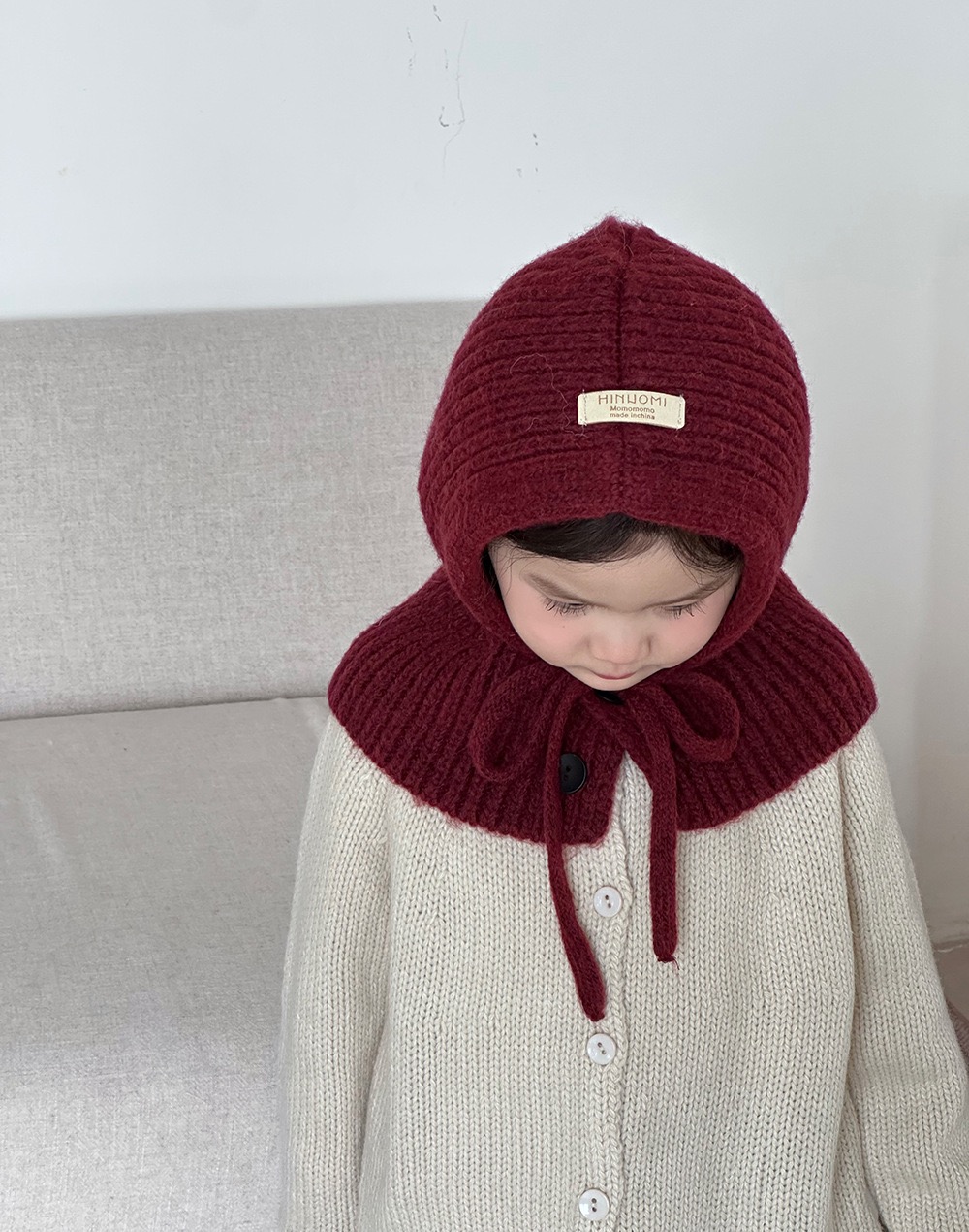 Mũ len liền khăn cài khuy nhiều màu cho bé size 3-8y