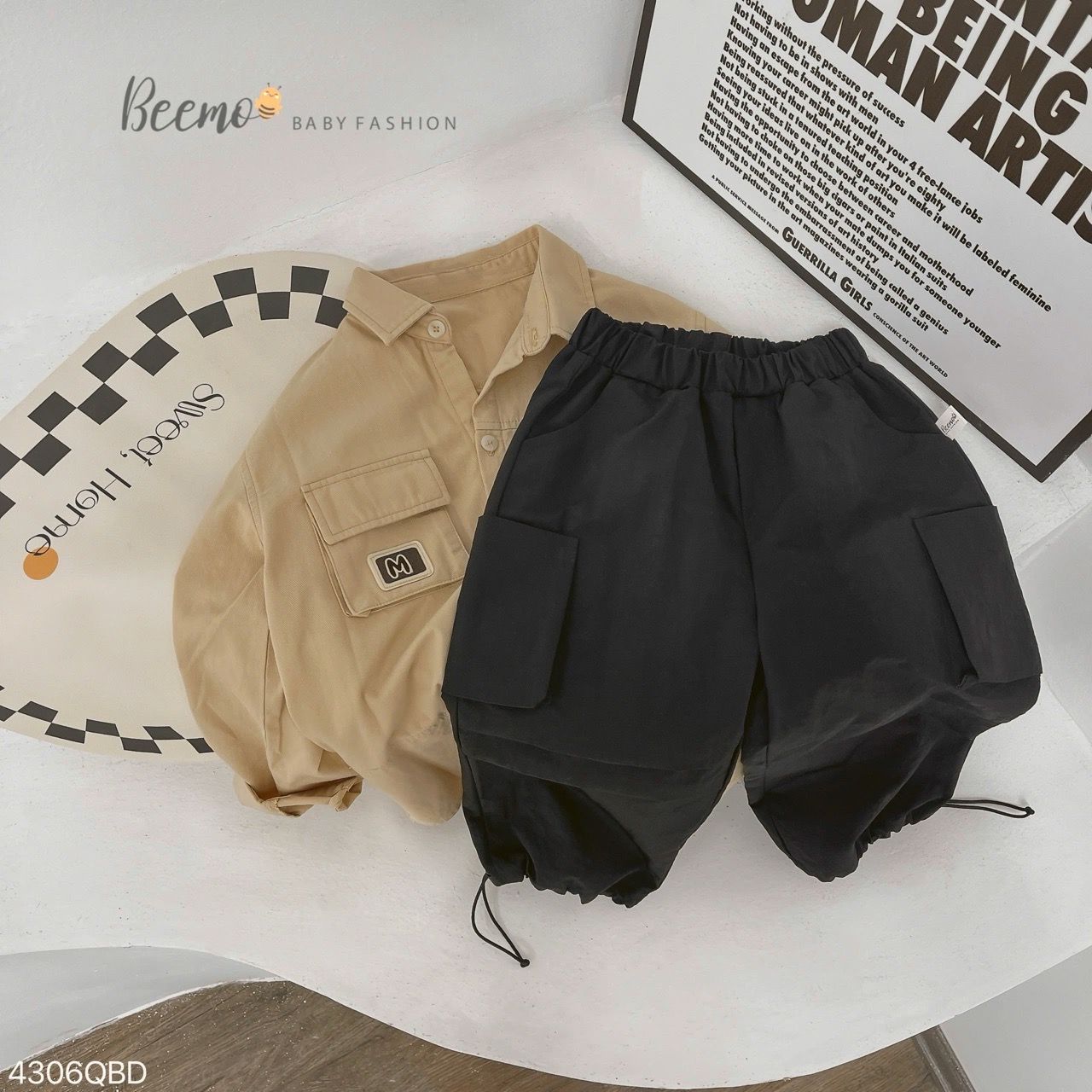 4666QDB - Quần kaki suông Beemo có rút gấu cho bé 3 màu size 90-130